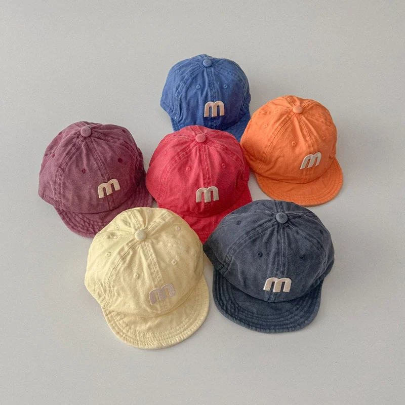 

Solid Color Letter Baby Baseball Cap Vintage Denim Kids Duck Tongue Hat Summer Outing Sunshade Visors