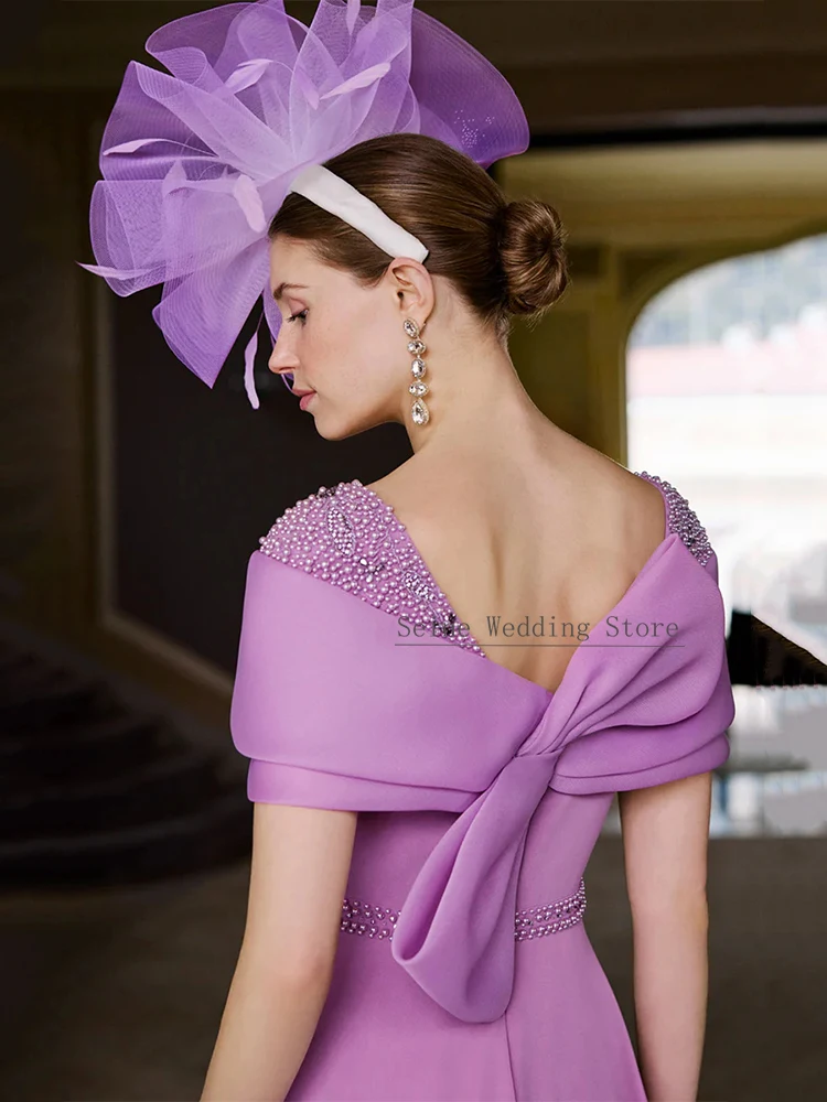 Customized Elegant Mother of the Bride Dress Midi A Line Tea Length Hot Pink Wedding Guest Gowns Short Chiffon Pearls Party Gown