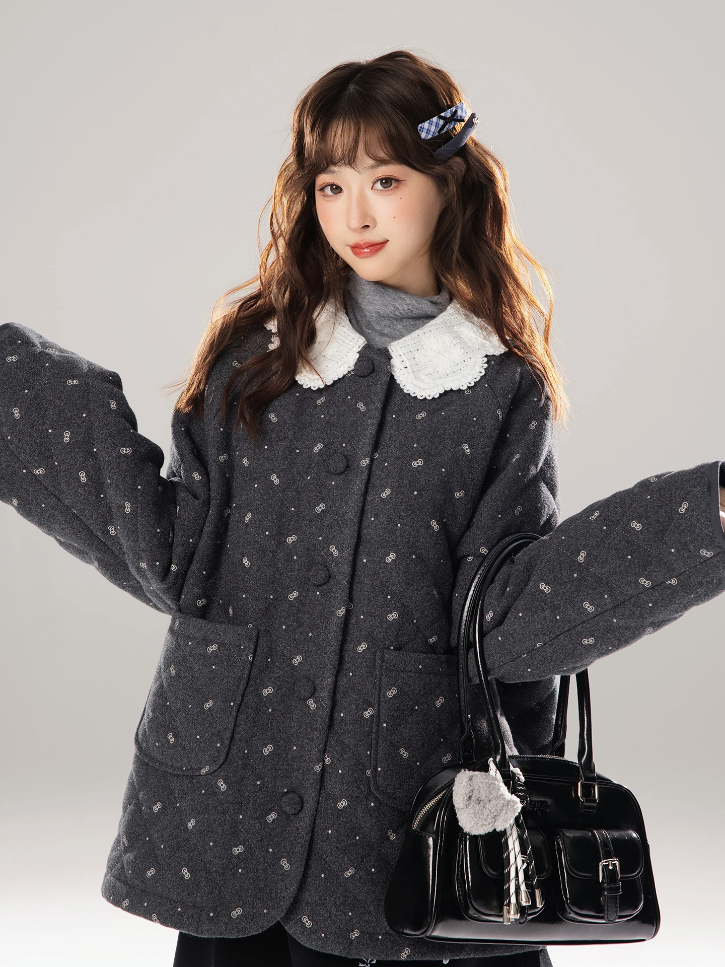 

Sweet Fi Low Salt Petal Collar Thin Cotton Jaet Women's 2025 New Autumn Winter Slimming Not Puffy Cotton Coat