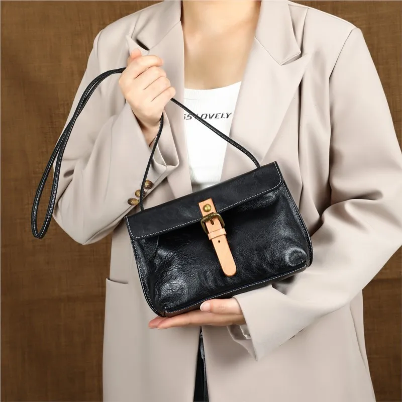 

Johnature 2025 New Genuine Leather Women's Bag Retro Handmade Soft Cowhide Mini Versatile Shoulder Crossbody Bag