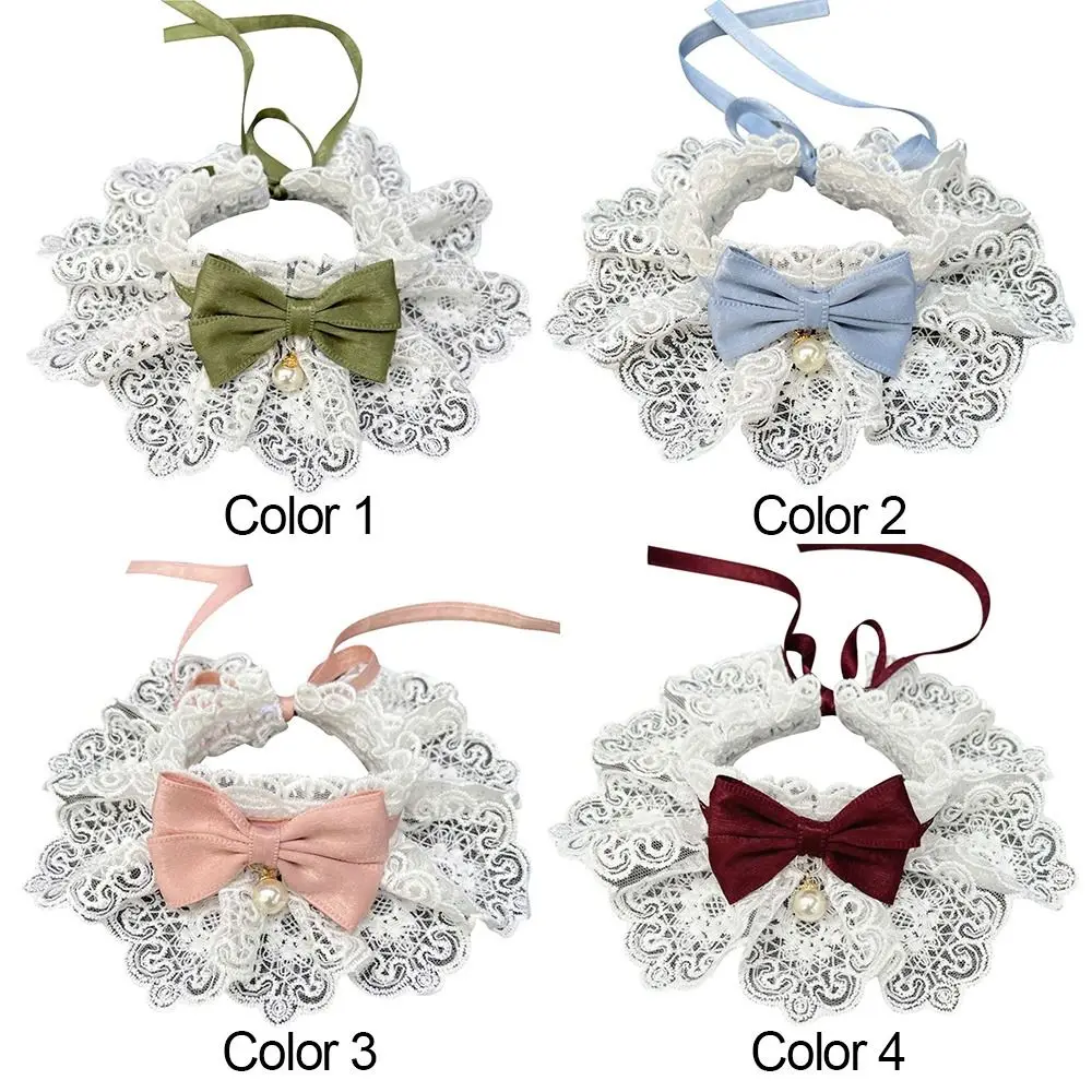 Lace Bowknot Pearl Collar Cat Dog Neckerchief Pet Cats Kitten Dog Puppy String Bib Necklace Necktie Neck Strap Scarf Accessories