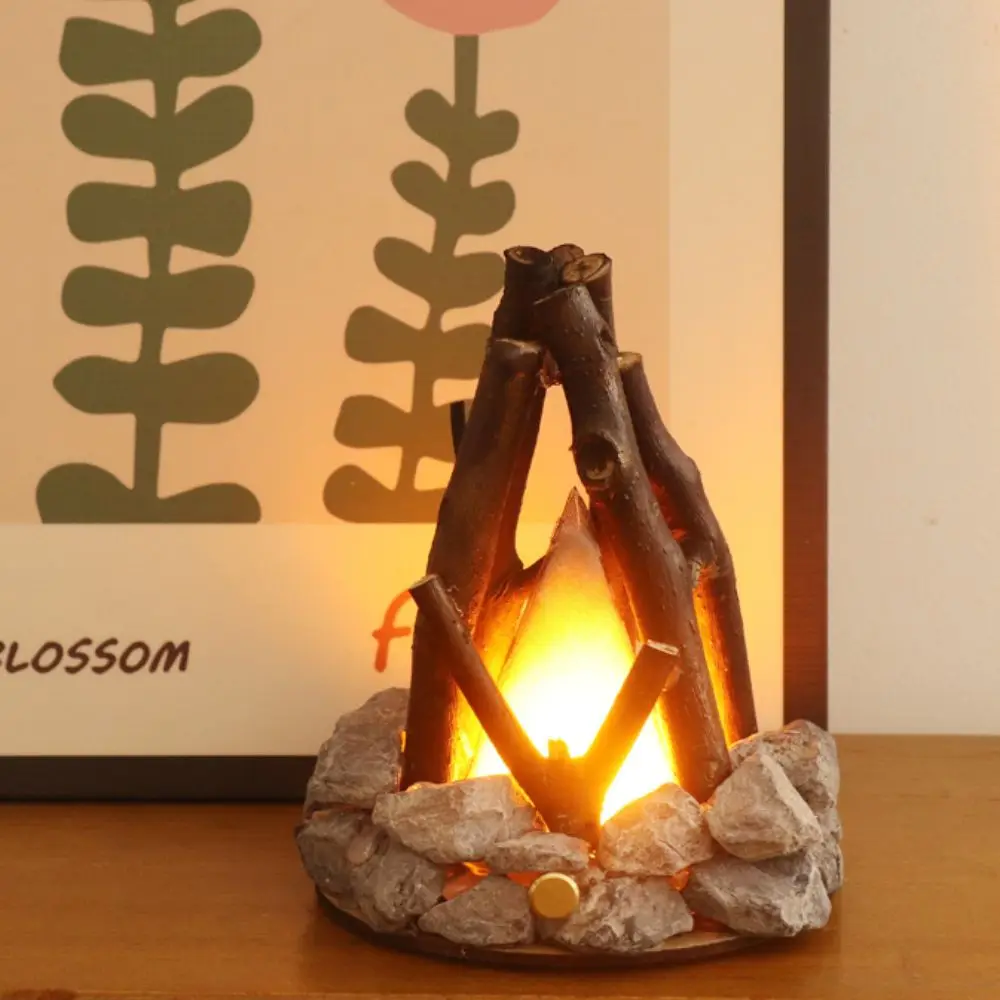 3D Flame Effect LED Bonfire Night Light Branch Shape Handmade Design Handmade Tree Branch Glowing Effect Burning Simulation