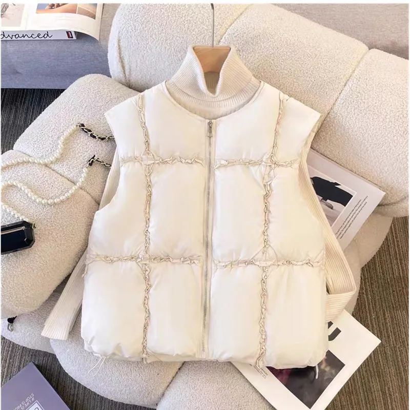 

Elegant Style Round Neck Vest Coat For Women New Autumn Winter Loose Sleeveless Ruffle Spliced Waistcoat Jackets