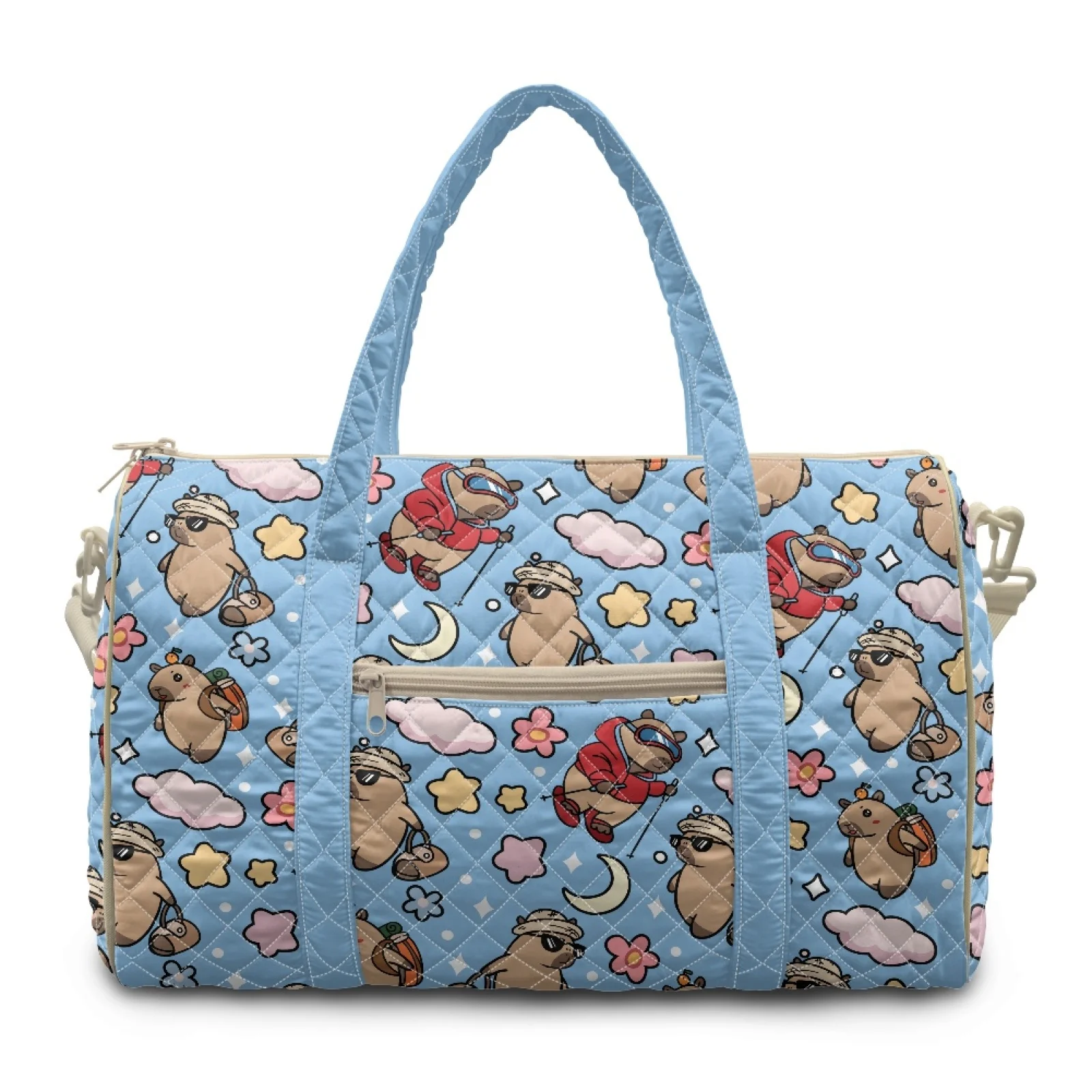 Coloranimal Capybara Art New Trend Portable Quilted Tote Bag for College Student Polyester Quilted Duffle Bag