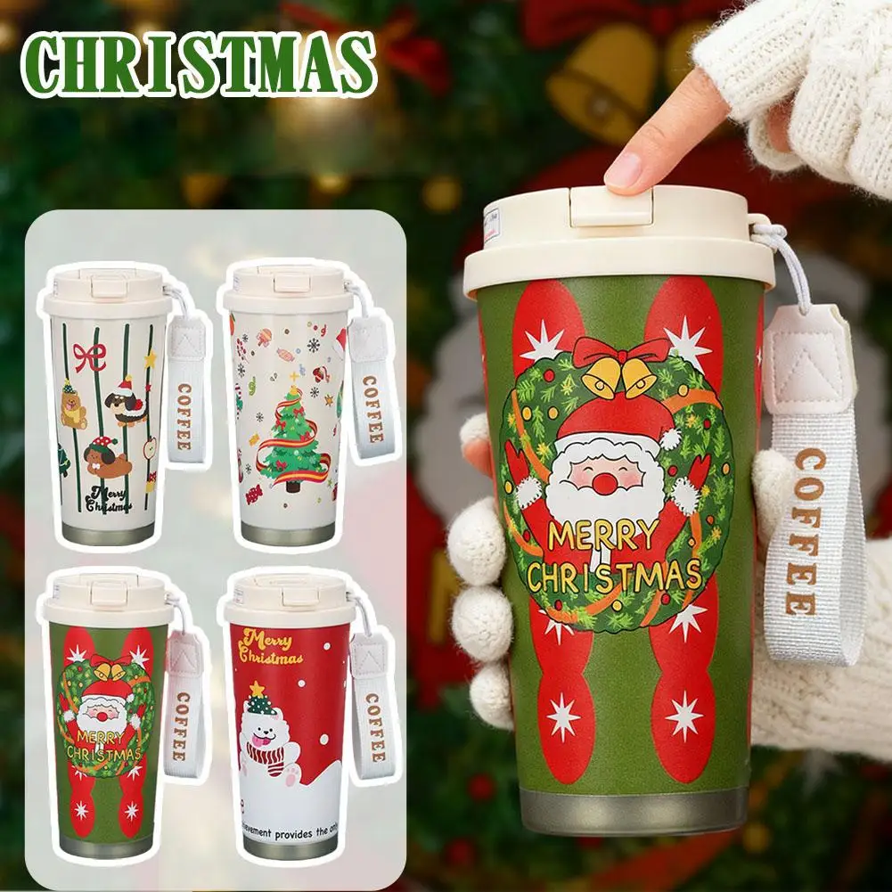 

500ml Christmas Cup Portable Coffee Mug Stainless Steel Xmas Santa Insulated Cup Claus Vacuum Gift Flasks Mug Cold&Hot B1E7