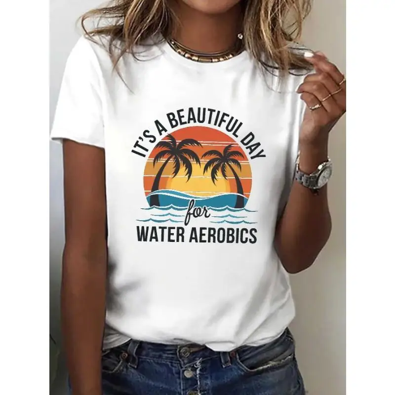

It's A Beautiful Day For Water Aerobics T-Shirt Unisex Swim Fitness Apparel Palm Tree Sunset Gift