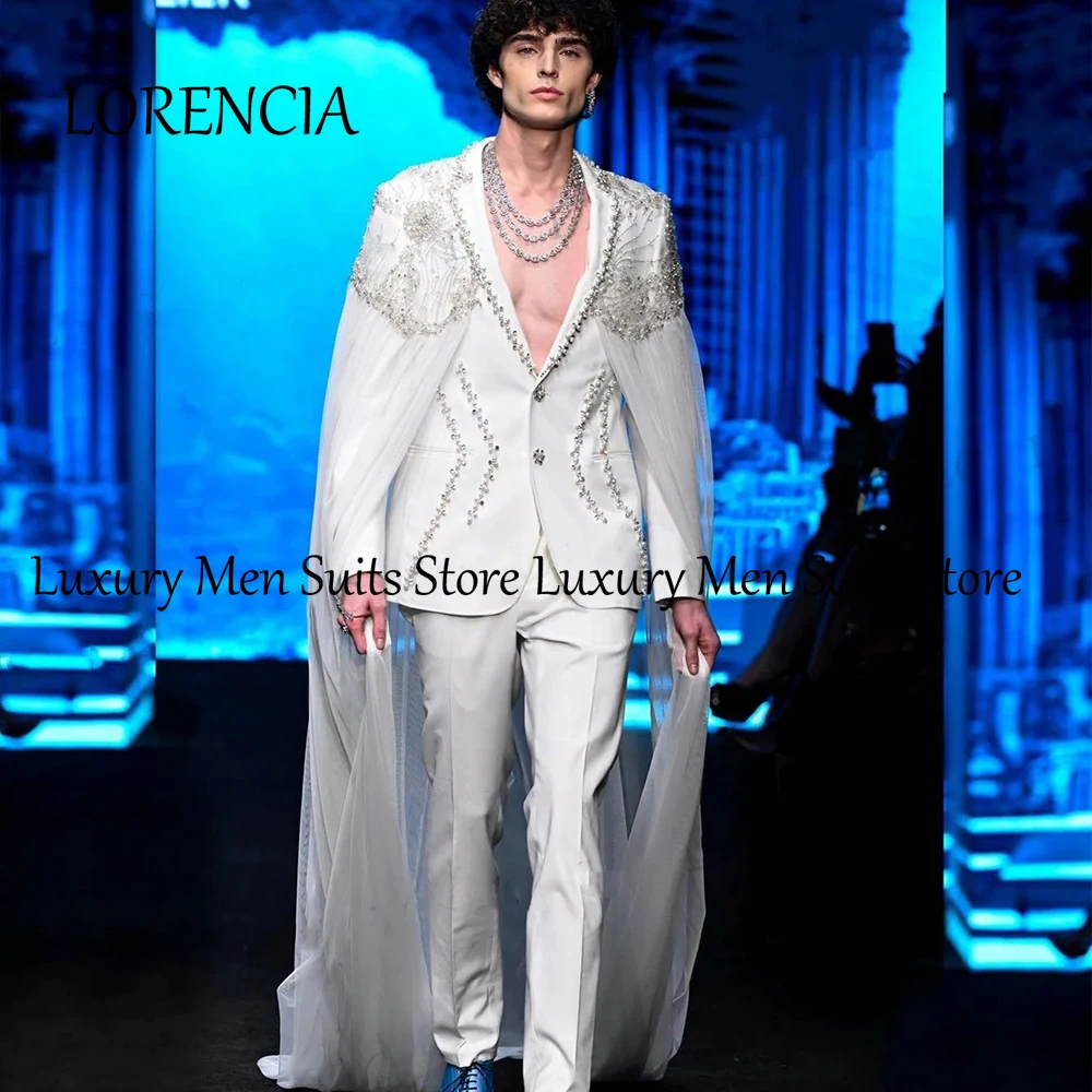 

Luxury Shiny Diamond Male Suits 2 Pieces Crystal with Cloak Wedding Tuxedos for Groom Customized ternos masculino completo