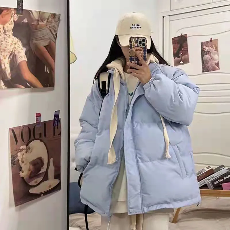 Blue Jacket Woman Parkas Fall Winter Thick Warm Spliced Coat Down Clothes Oversized Korean Fashion Loose Leisure Puffer Outwear