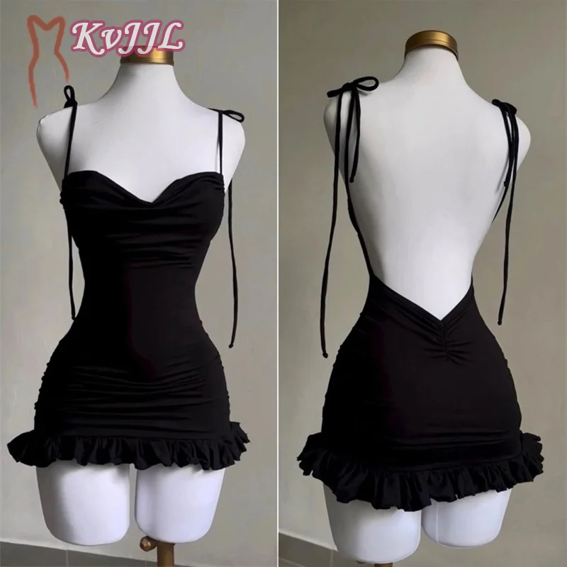 European American Y2K Sexy Backless Strappy Slim Fit Hot Girl Skirt Mini Skirt Open Back Lace Up Women Skirt Hip-covering Skirt