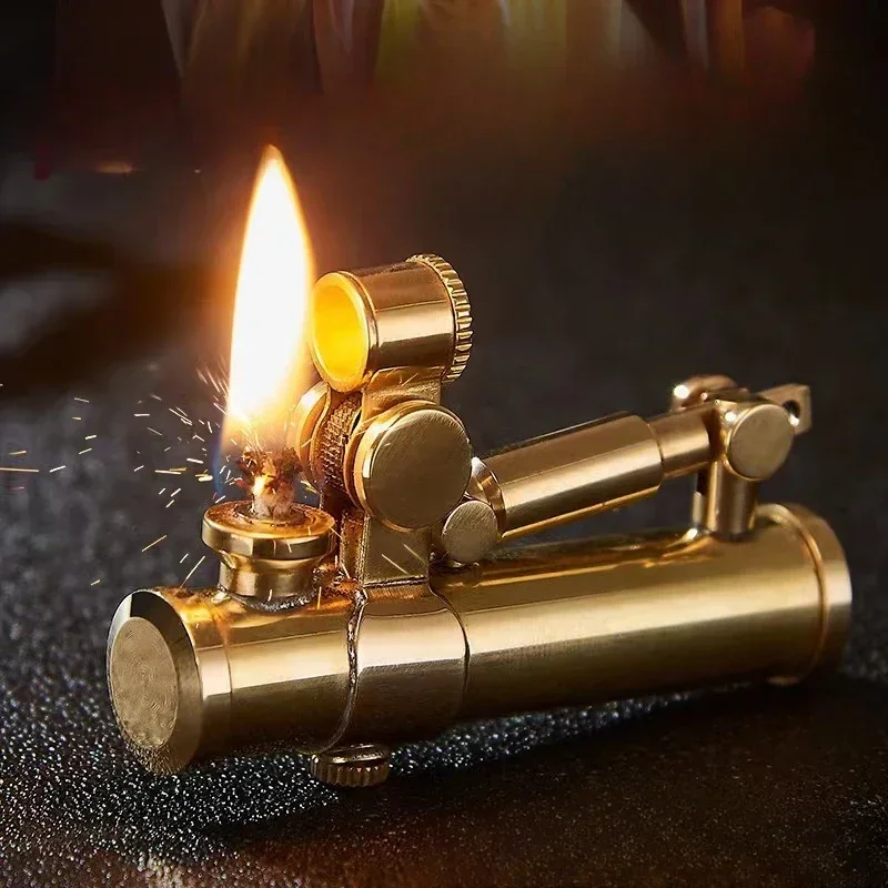 Retro Automatic Mechanical Brass Kerosine Lighter with Wind Channel High-Quality Unique Creative Design Gift with Box