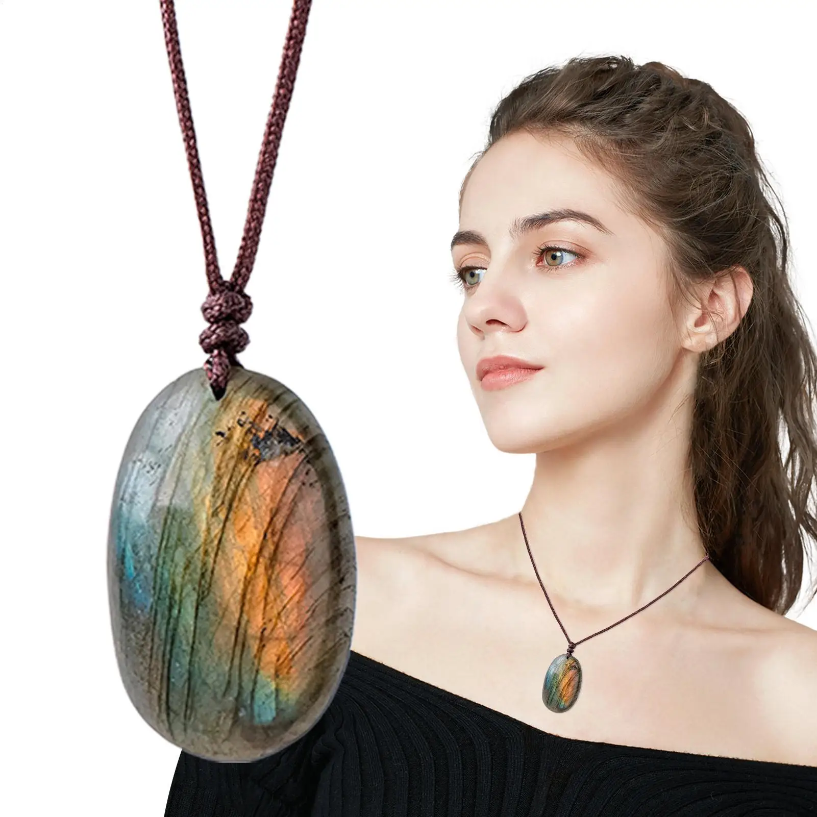 Natural Labradorite Rough Stone Necklace, Moonstone Pendant Necklace, Pocket Crystal Tower Energy Necklace, Mineral Collection