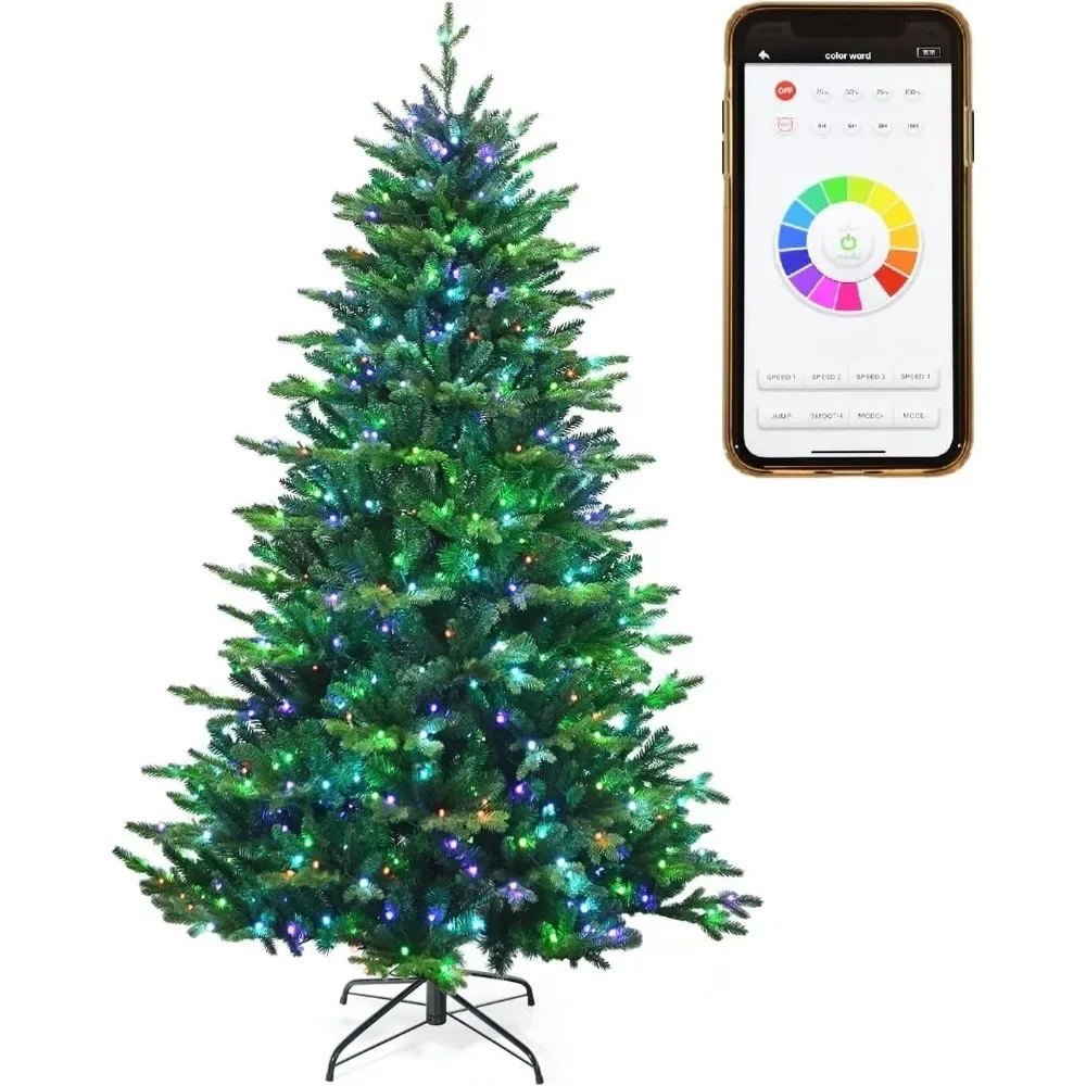 7FT Prelit Christmas Tree, APP Controlled Xmas Tree with Color Changing Lights & 2324 Branch Tips,