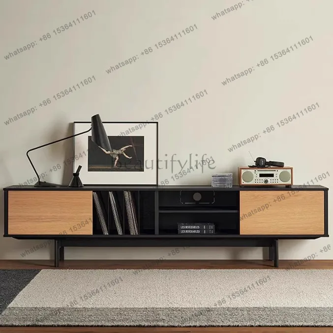 Minimalist light luxury TV, oak light wood matte paint hollow metal feet original cabinet