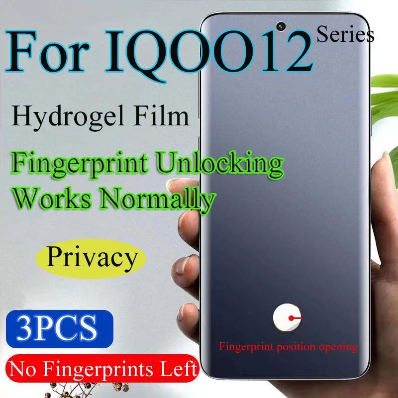 IQOO12Pro Soft Screen Protector For VIVO IQOO 12Pro Privacy Hydrogel Film IQOO12 Fingerprint Unlocking Works Normally