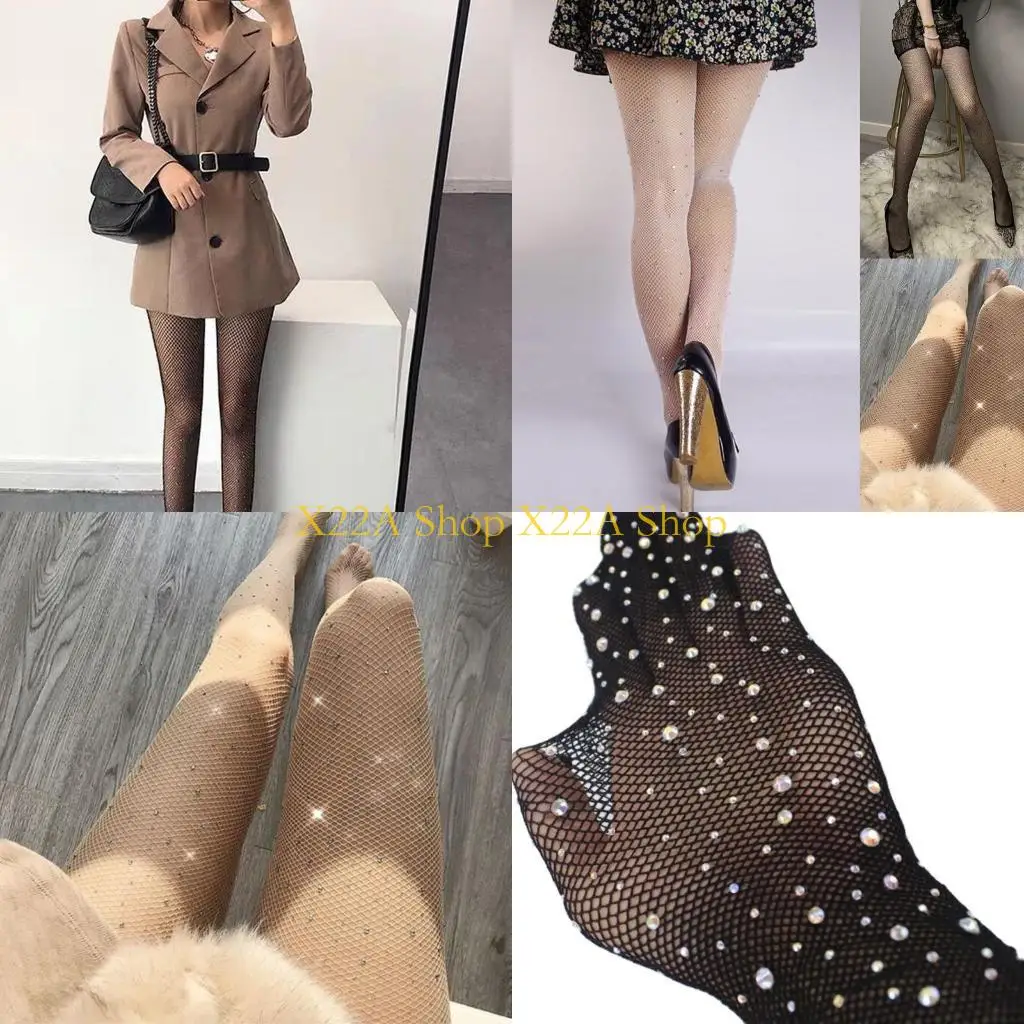 

Unique Women for Rhinestone Diamond Tights Hollow Out Mesh Sheer Glitter Pantyhose Shiny Jewelry Acrylic Hosiery Stocki