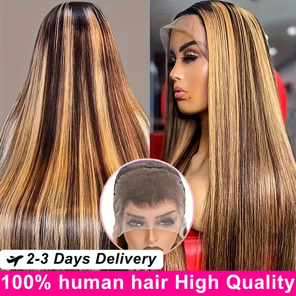 

40 Inch Highlight Straight Wig P4/27 13x6 Lace Frontal Wigs Human Hair Blonde Front Colored Human Hair Wigs 13x6 Lace Frontal Wi