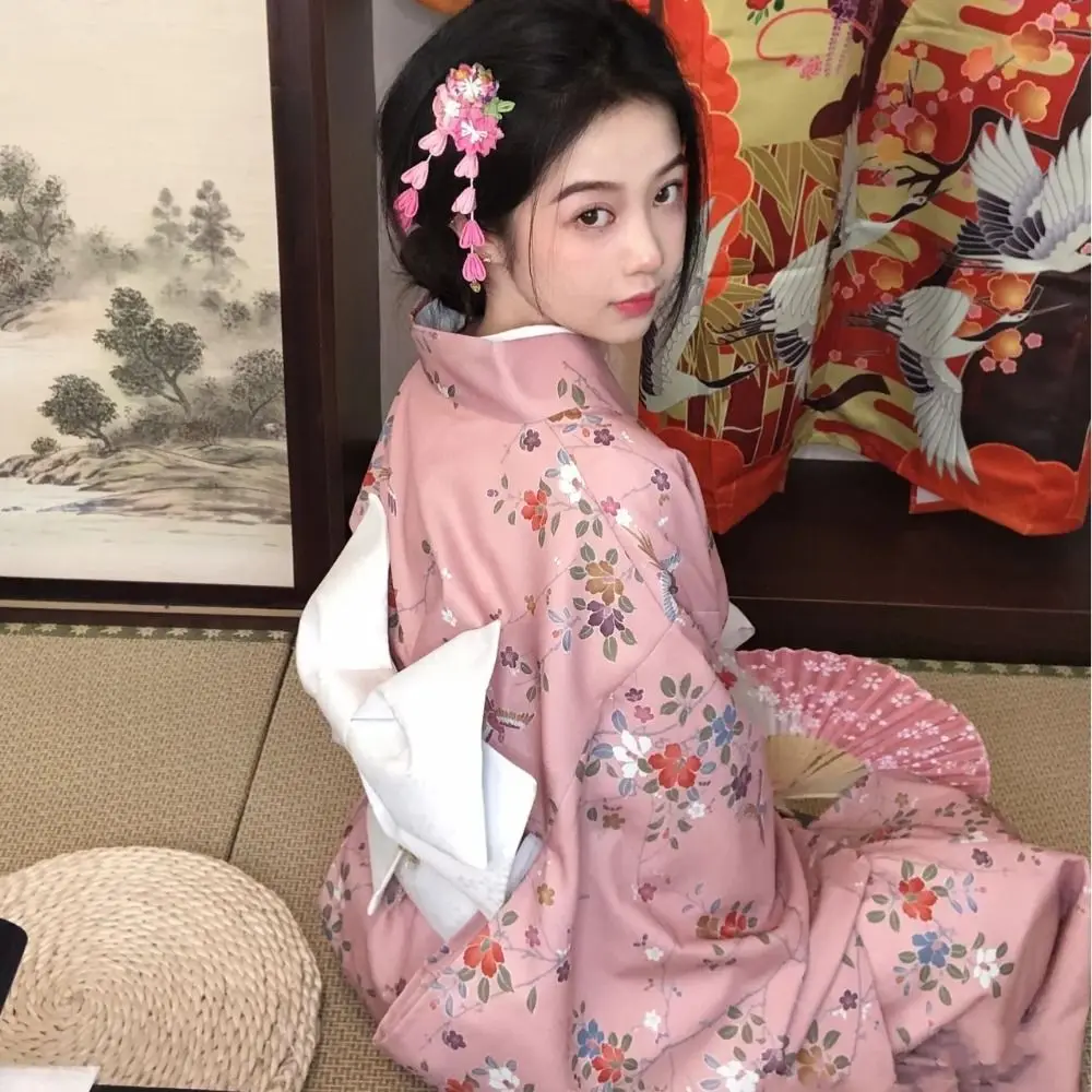 

Printed Floral Traditional Japanese Kimono Japanese Style Asian Sakura Girl Kimono Dress New Elegance