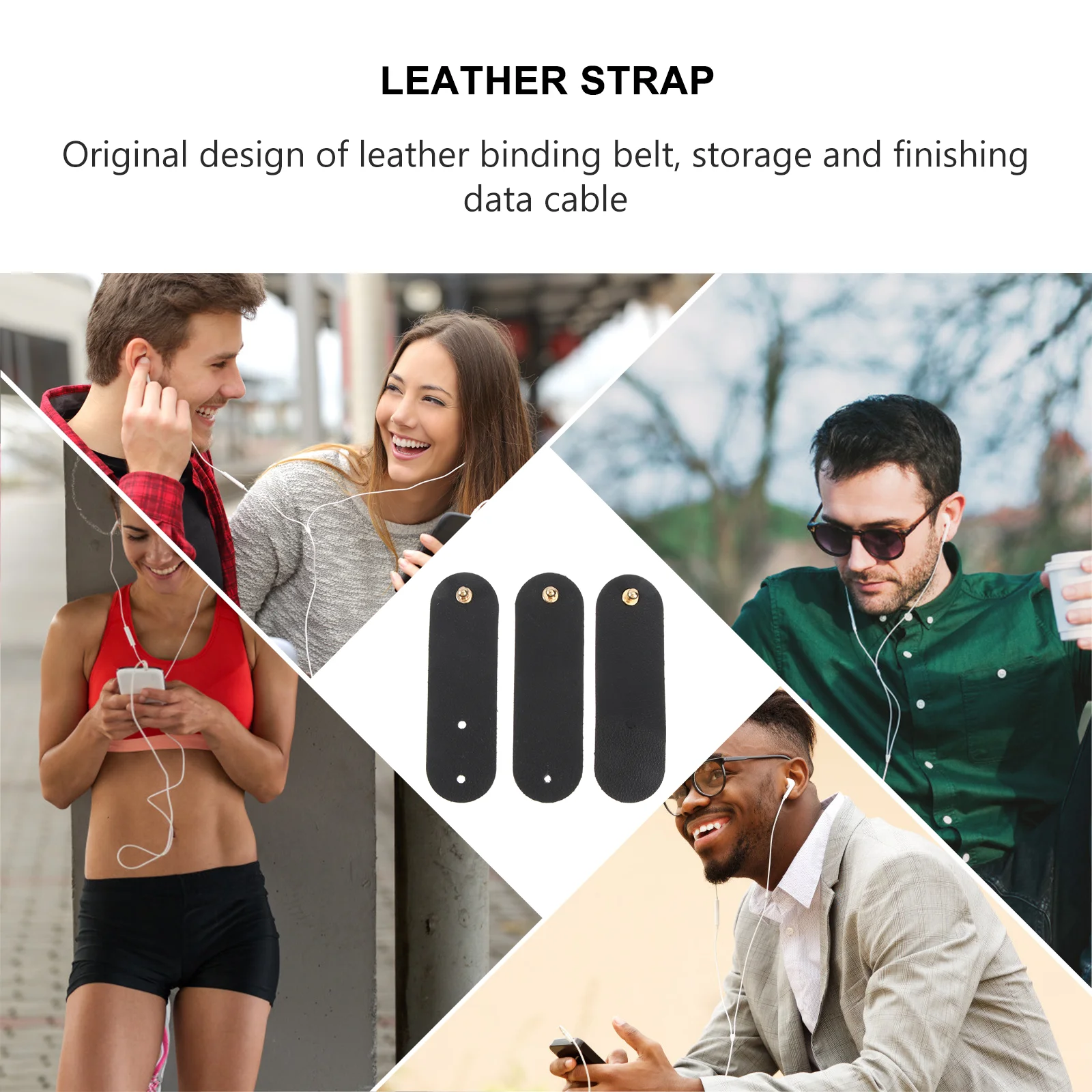 

3Pcs Cable Winder Cord Headphone Organizer Leather Earbud Wrapped Wire Organizer Usb Charger Holder Unique Design Black