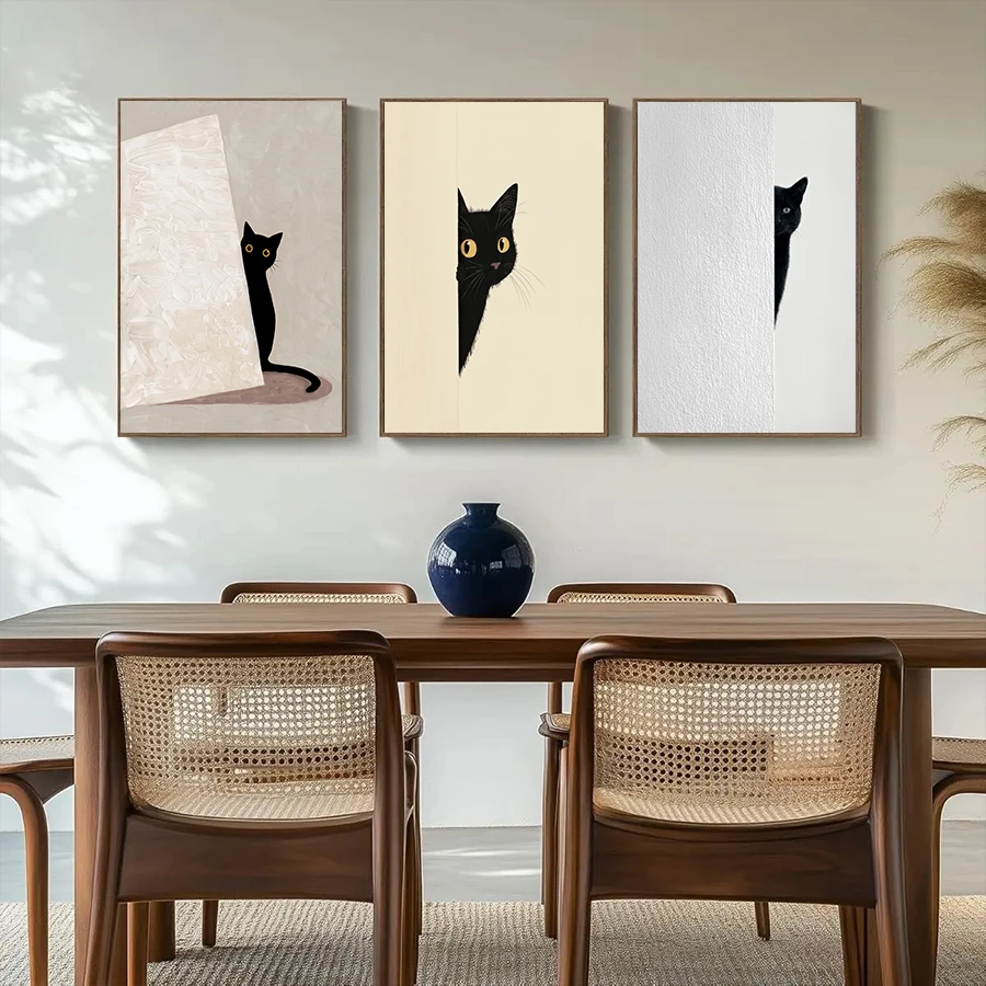 Cute Peeking Black Cat Poster Peekaboo Cat Animal Wall Art Print Aesthetic Canvas Painting Home Decor for Bedroom Living Room