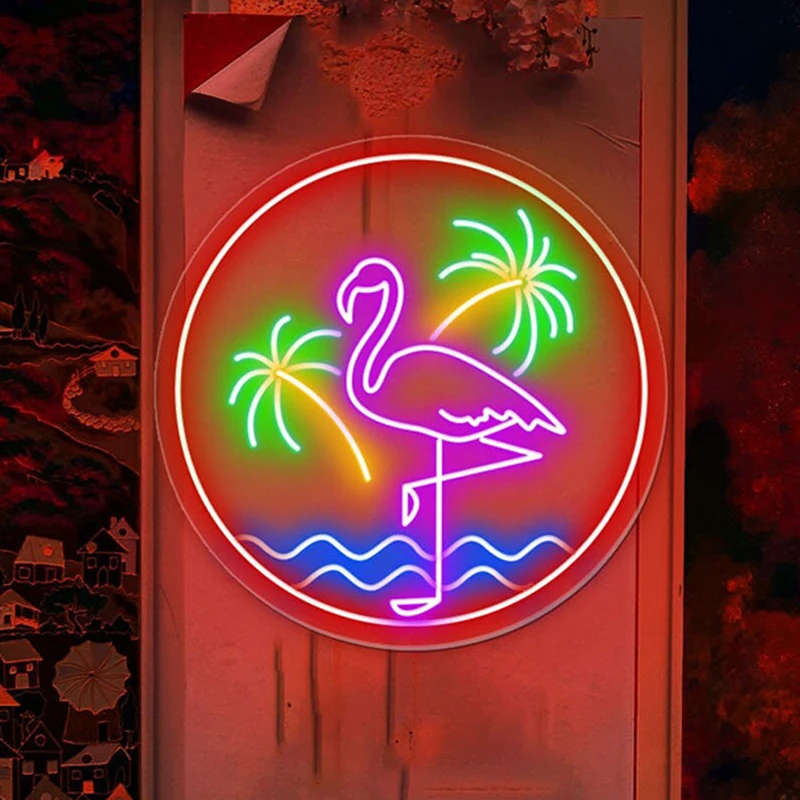 Imagem -02 - Neon Palmeira Sinal Flamingo Pôr do Sol Neon Flamingo Tropical Sinal de Onda de Vapor Led Bar Clube Decoração de Parede