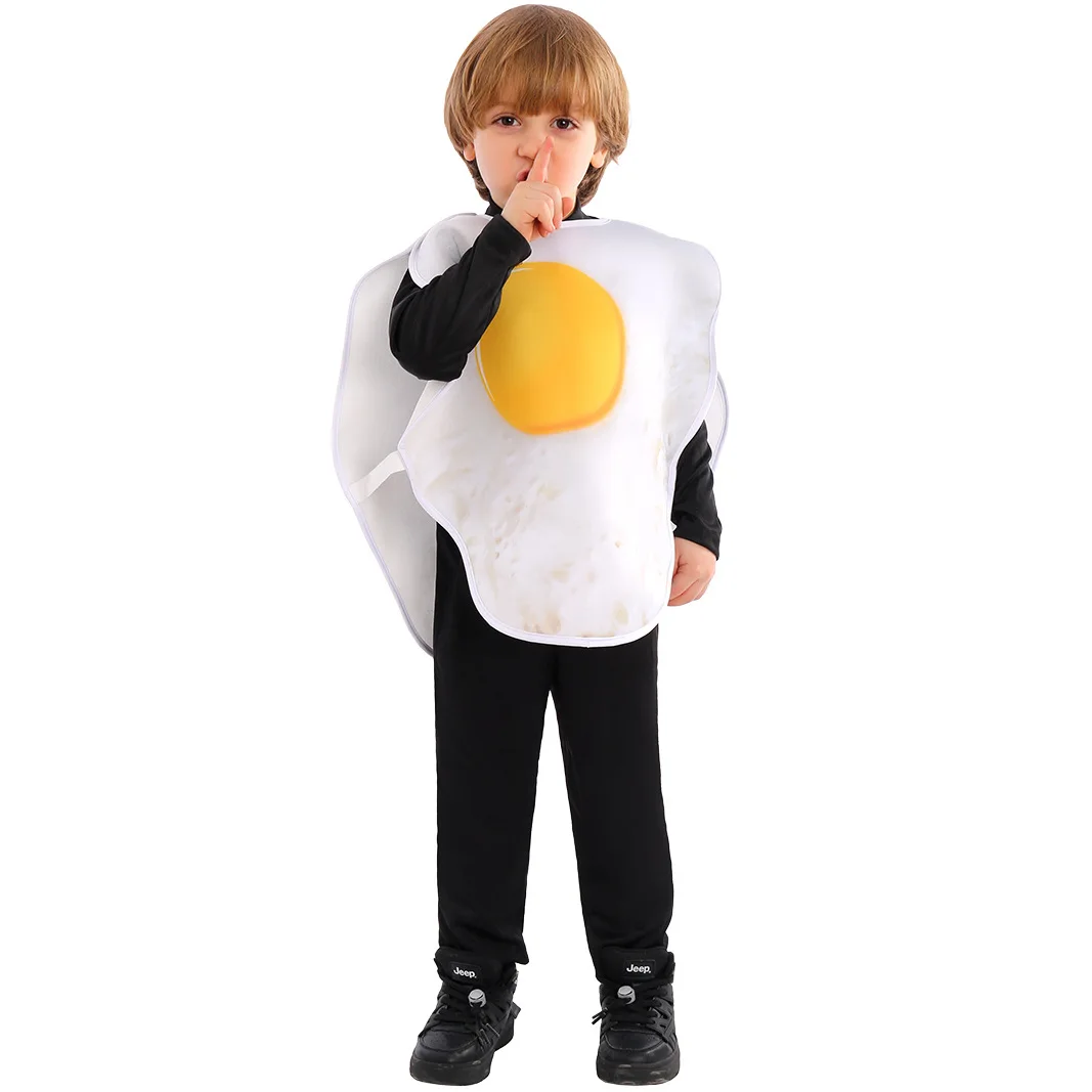 

Halloween Children Fried Eggs Food Cosplay Costume Fashion Jumpsuit Overclothes Holiday Party Funny Performance Clothes