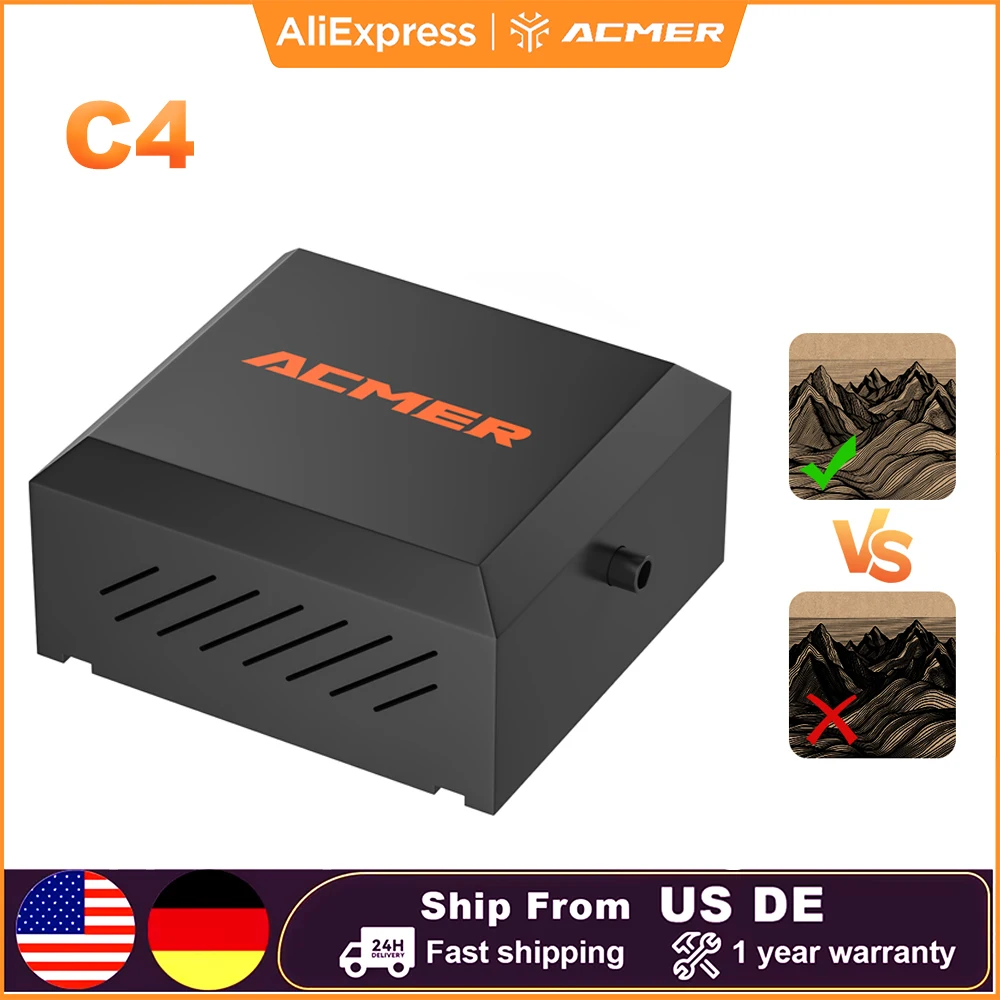 

ACMER C4 Air Pump 30L/min Air Airflow Assist Kit Remove Smoke Dust Adjustable Air Assist System for Laser Engraving Machine