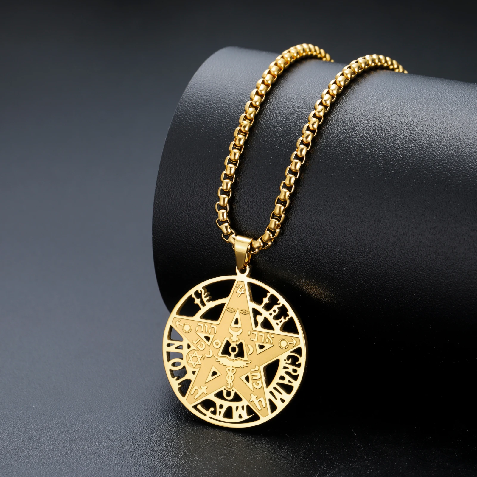 Kkjoy Edelstahl-Halskette mit Davidstern, hebräischer hohler Anhänger, gold- und silberfarben, religiöser Schmuck, Geschenk für jüdische Liebhaber – Detail 4
