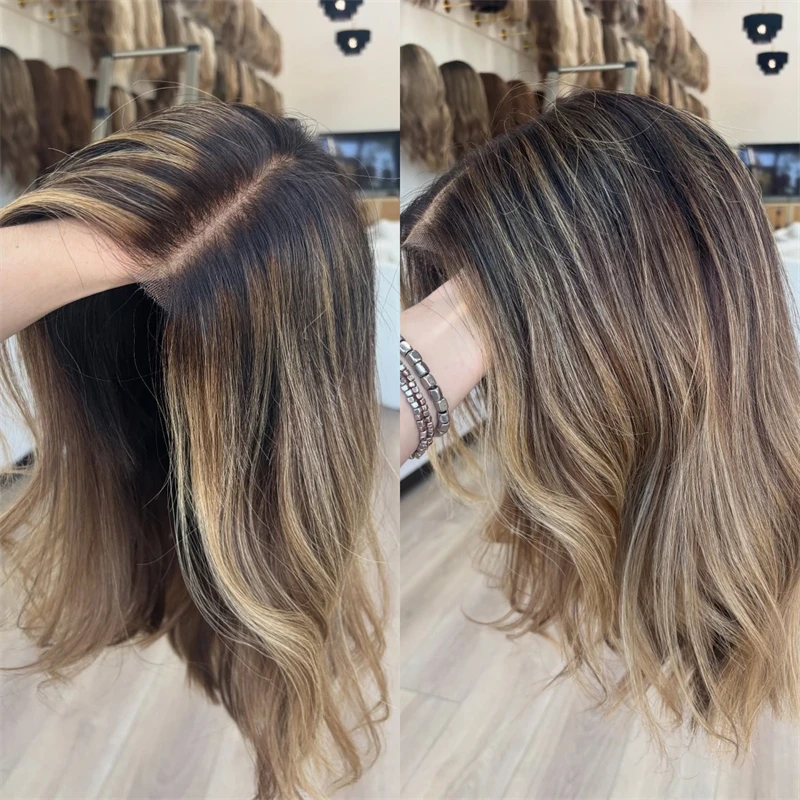 

Короткая волна Боб Синтетический парик фронта шнурка Предварительно выщипанная линия волос с детскими волосами Ombre Коричневый блондин Парик фронта шнурка Косплей Парик для вечеринки