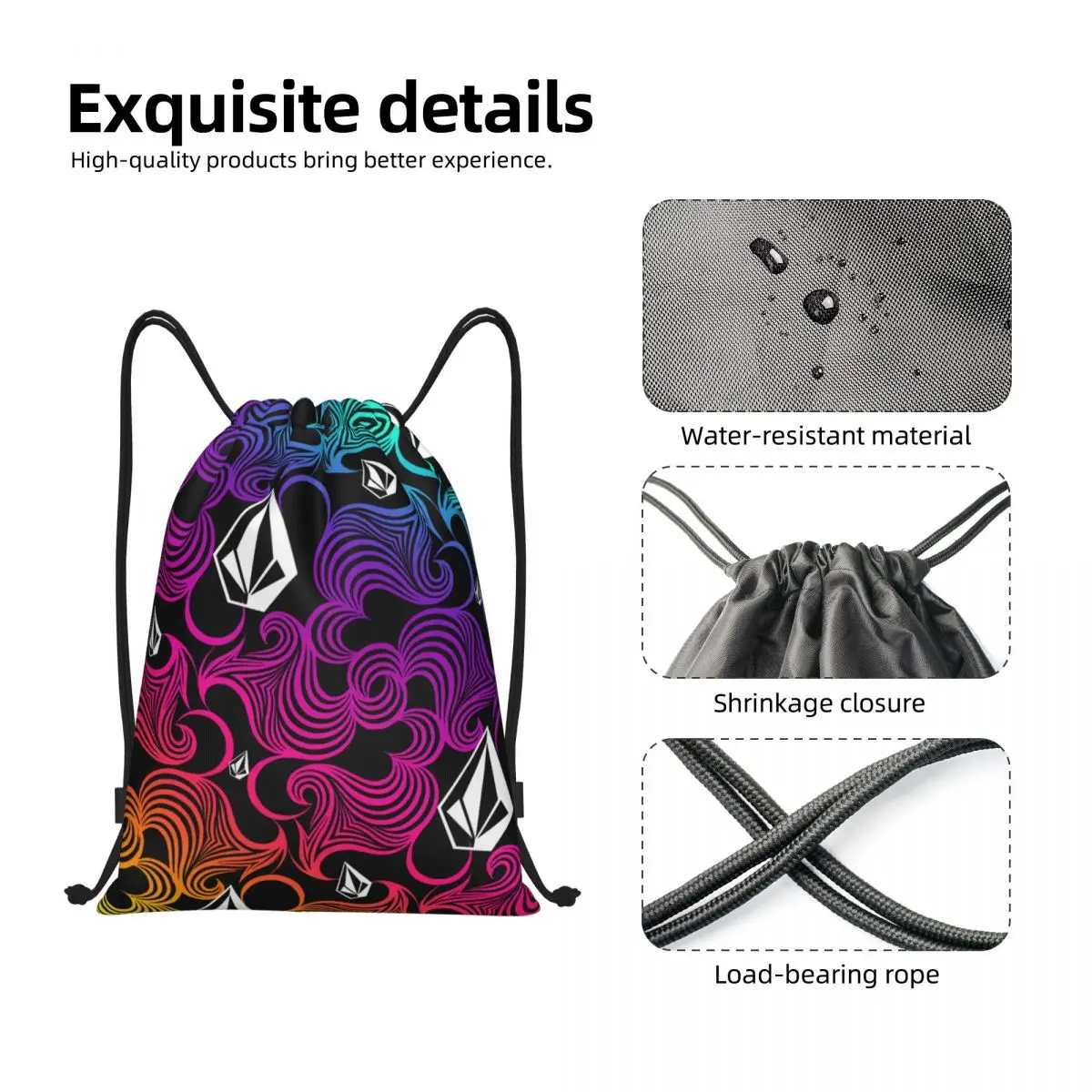 Custom Volcoms Skate Diamond Stone Pattern Drawstring Backpack Bags Men Women Lightweight Gym Sports Sackpack Sacks for Shopping