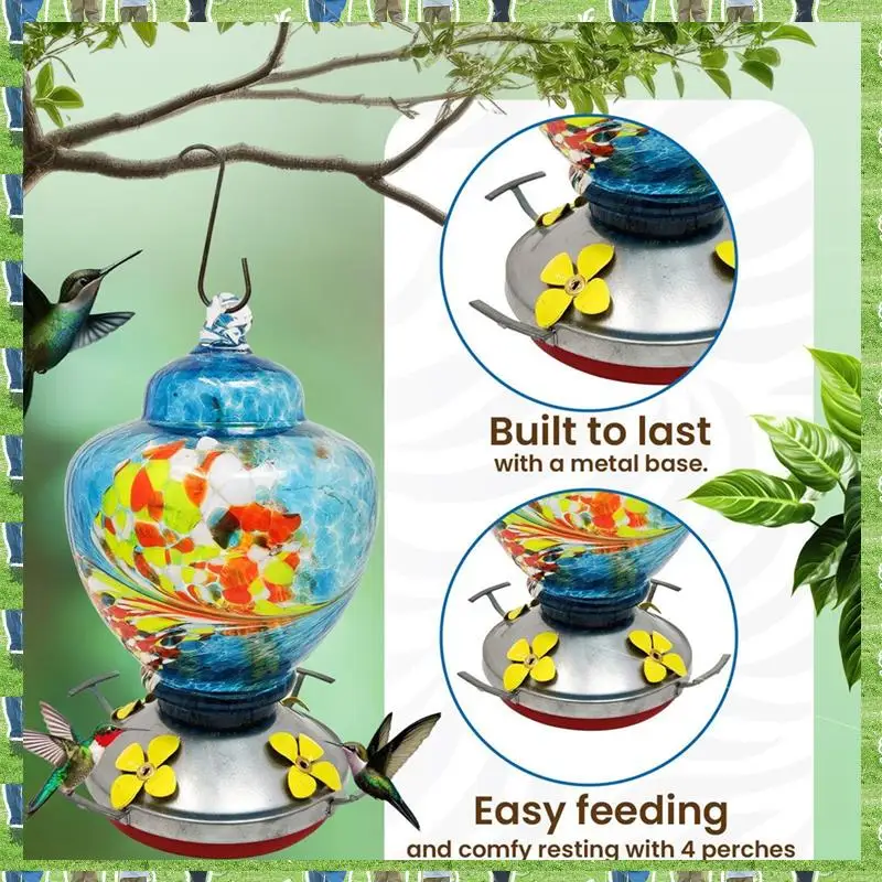 

FTS Garden Bird Feeders For Outdoors Hanging, Bird Gifts For Women, Blown Glass Bird Feeder Durable Easy Install B