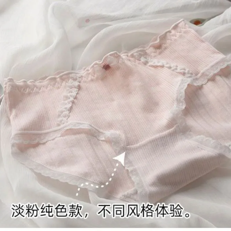 5 Pcs Female Underwear for Women Lace Plaid Panties Korean Mid Rise Pack Set Lingerie Schoolgirl 2024 Cute Bow Summer Briefs New