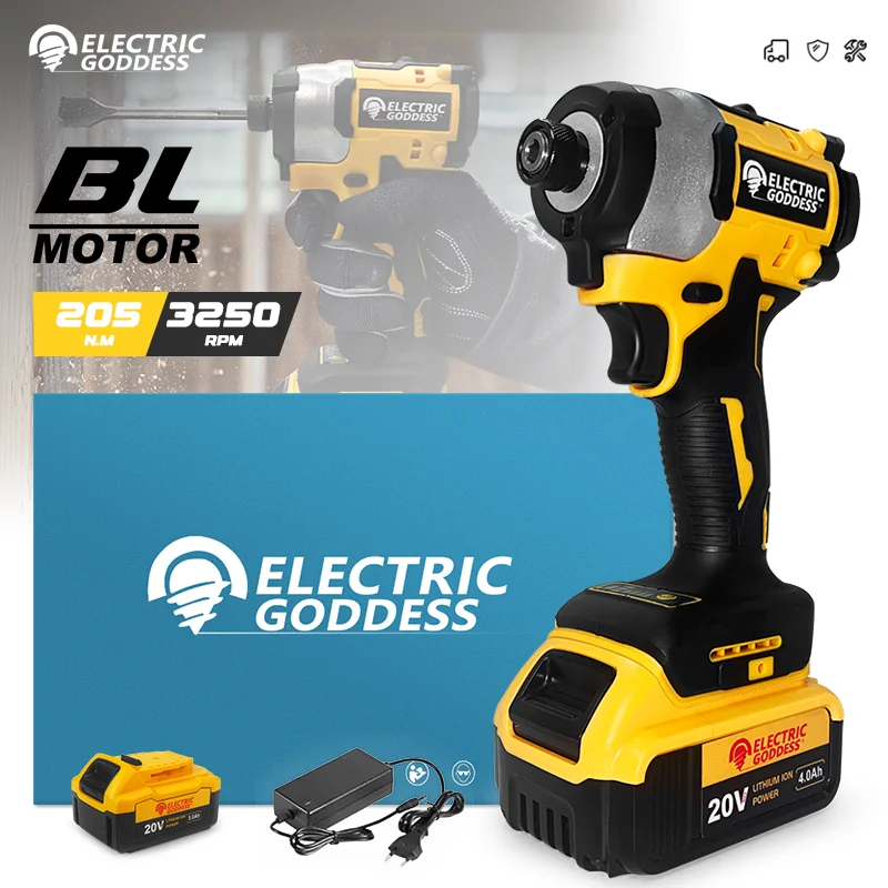 

205NM Аккумуляторный бесщеточный электрический ударный гайковерт Перезаряжаемая отвертка Трехскоростное регулирование Автомобильные инструменты для Dewalt 20 В Батарея