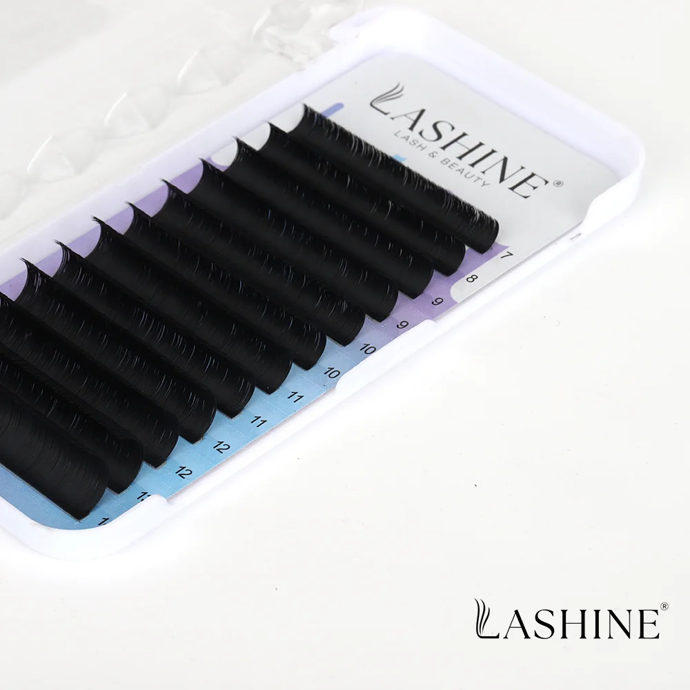 ขนตาปลอมแบบพัด Lashine Easy Fan 12 แถว ขนาด 0.07 มม. งอน D แบบผสม 7-14 มม. ให้ความหนาแน่นเร็ว ง่ายต่อการต่อขนตาแบบพัด ขนตาปลอมแบบนุ่มสไตล์รัสเซีย