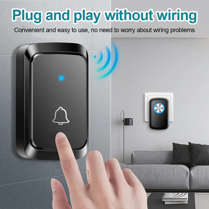 Wireless Doorbell Samrt Home Welcome Door Bell US EU Plug 300M Range 60 Melody 5 Level Volume Door Chime Kit with LED Light