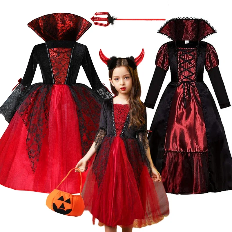 

Halloween Ghost Bride Vampire Dress for Girls Kids Cosplay Black Red Costume Party Dress Children Witch Costume Tutu Fancy Dress