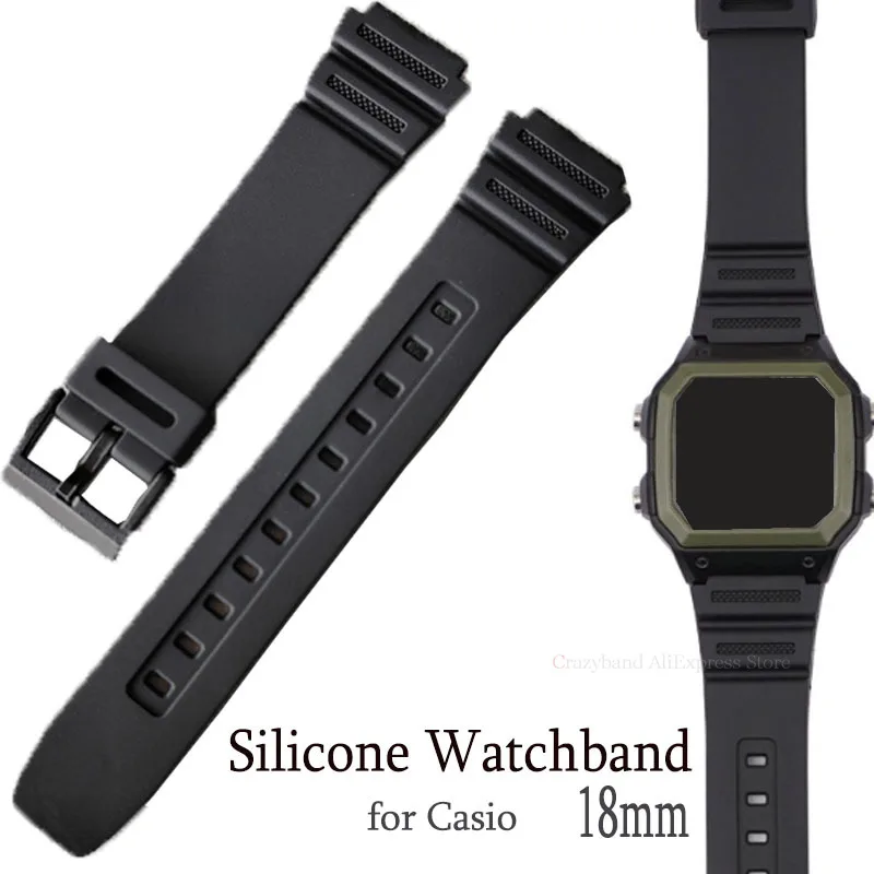 18mm Silicone Black Replacement for Casio F-91W F105 F108 A158W A168 AE1200 AE1300 W800H  Men Women Sport Soft Watch Band Strap