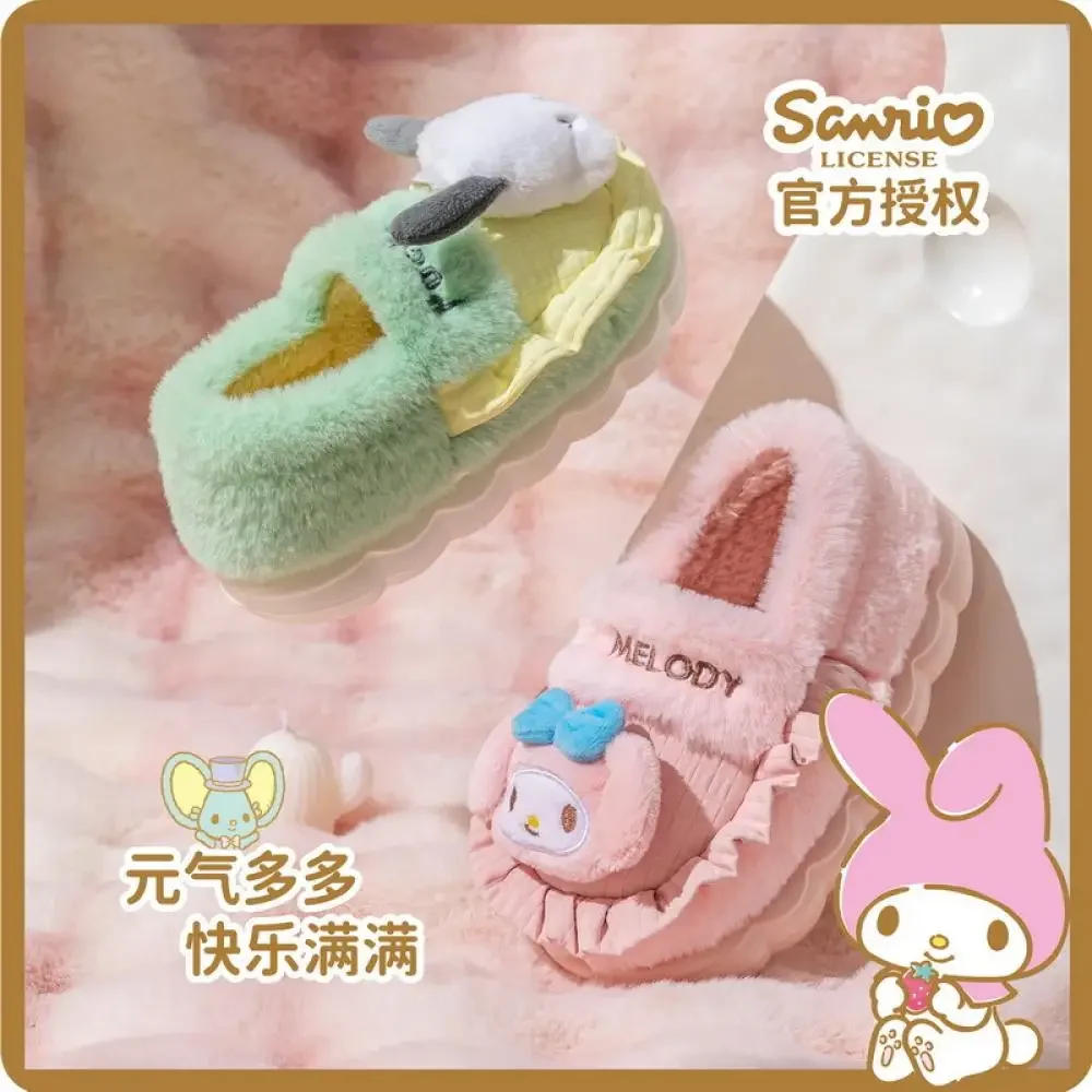 Kawaii Child Women Plush Slippers Cinnamoroll Pochacco Sanrio Melody Cute Cartoon Winter Home Indoor Anti-Slip Warm Cotton Shoes