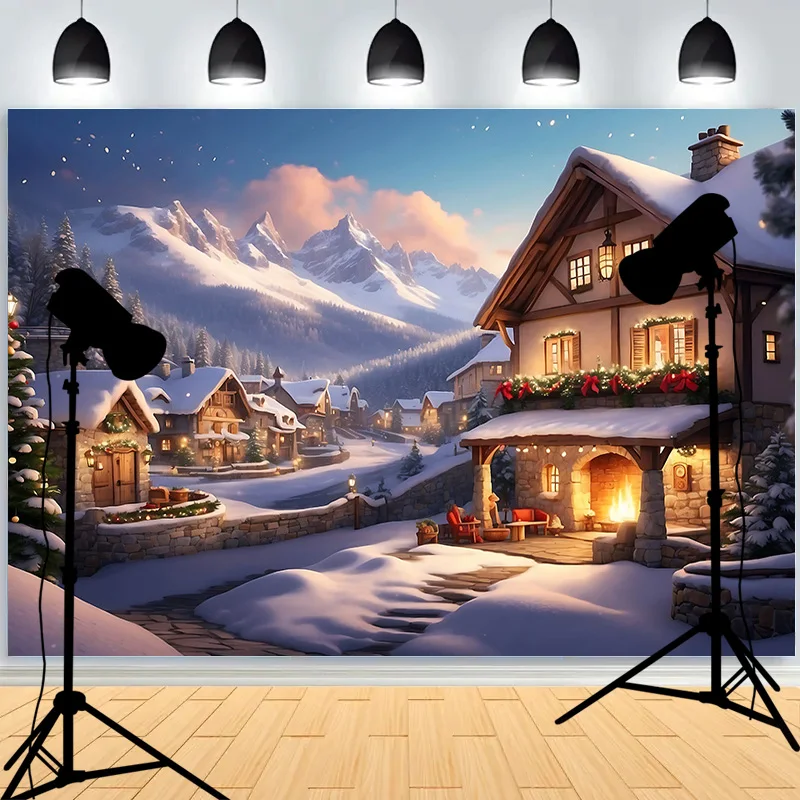 Christmas Day New Year Decoration Photography Backdrops Pinecones Snow Fireplace Xmas Tree Winter Holiday Party Background DT-13