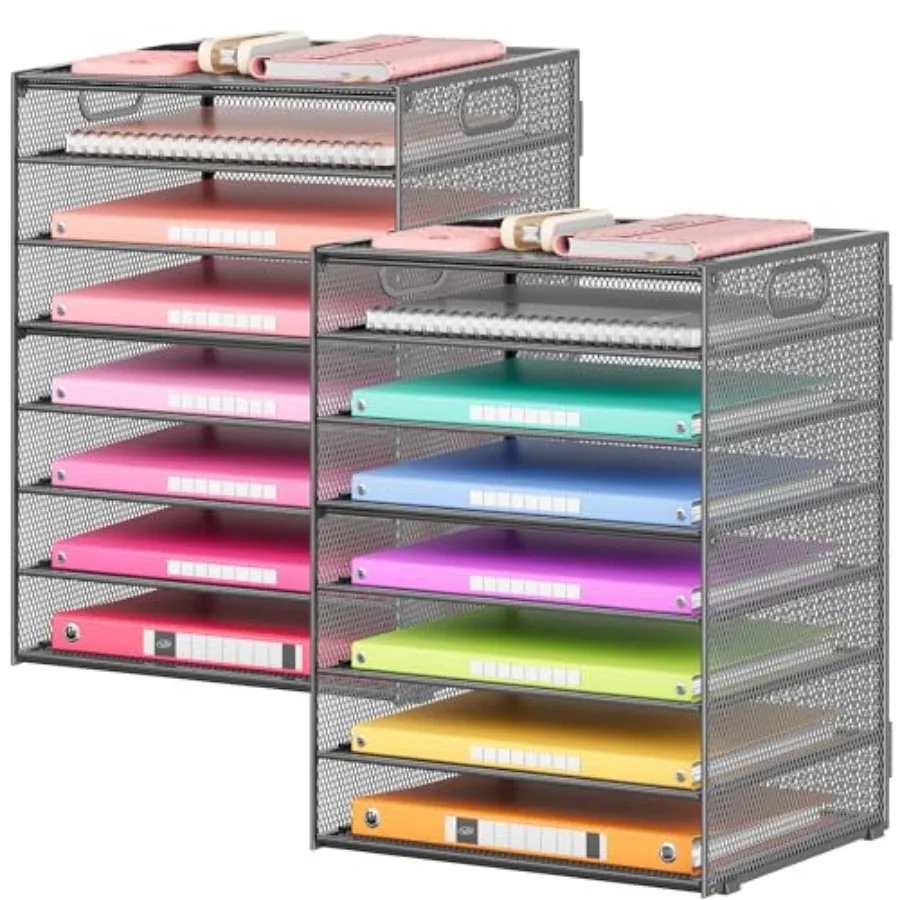 

Office Desk File Organizer, Letter Tray Paper Organizer with Handle, Including 5 Adjustable Slide Trays for Organizing Desk Wor