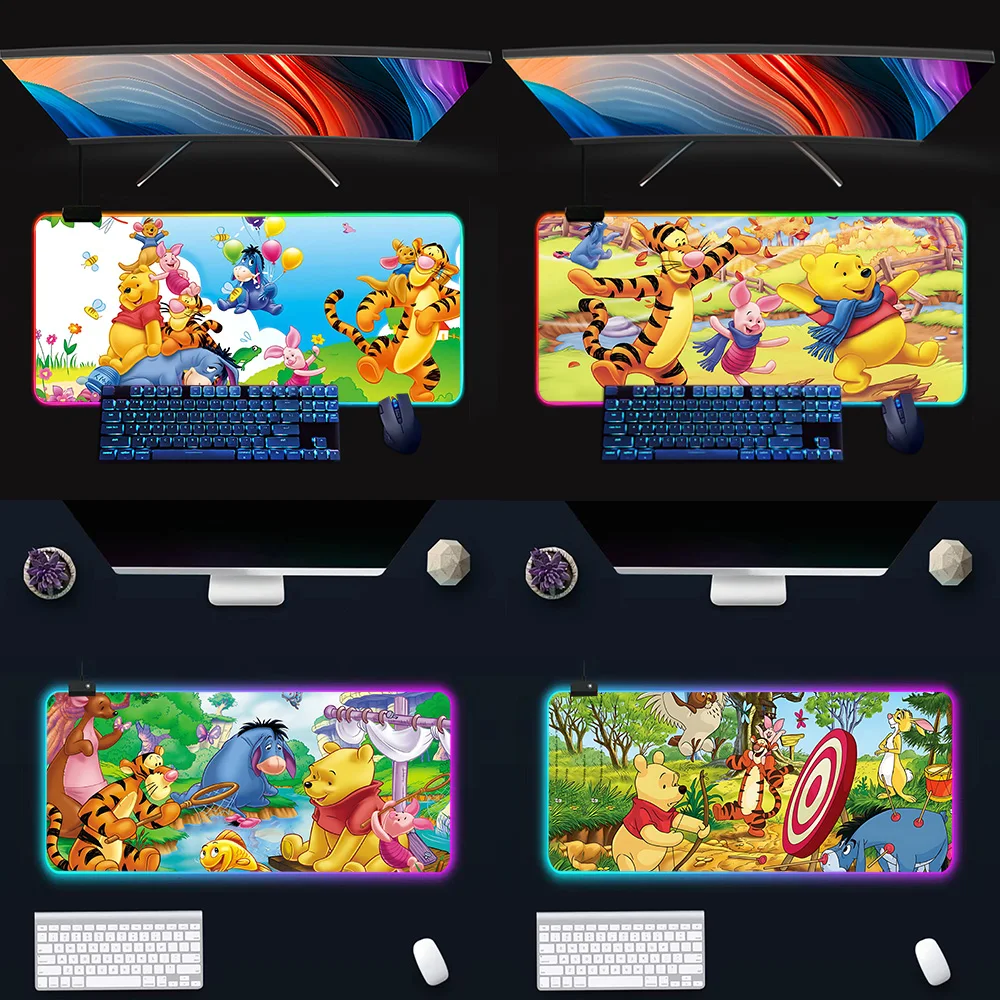 

Cute Anime Winnie the Pooh RGB Pc Gamer Keyboard Mouse Pad Mousepad LED Glowing Mouse Mats Rubber Gaming Computer Mausepad