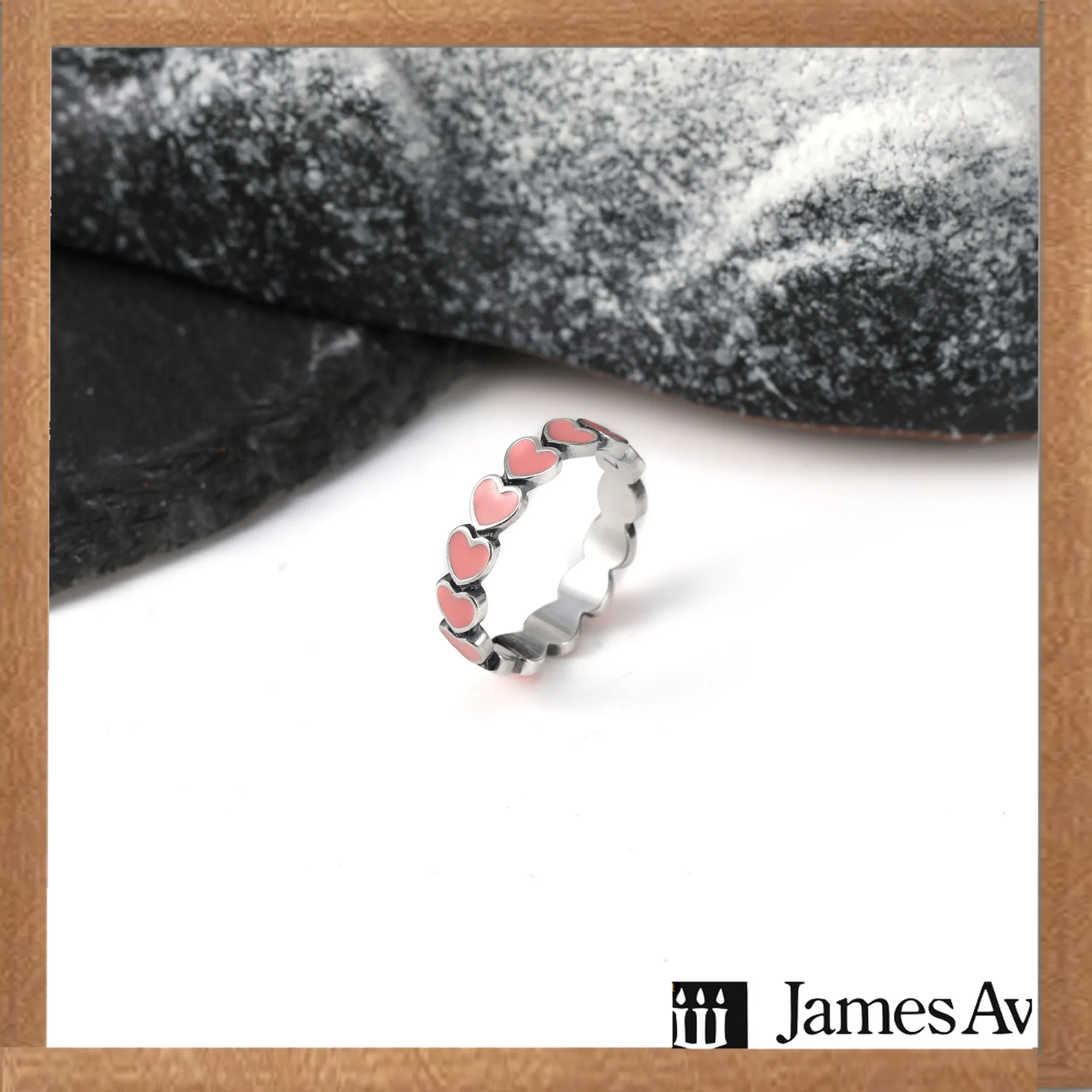 S925 Silver Enamel Full‑Heart Band Ring Sweet Connected Pink‑Heart Finger Ring Romantic Stackable Daily Jewelry Gift forgender