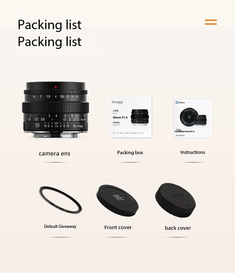 SGimage 50mm F1.4 Camera Lens APS-C Large Aperture Standard Prime For Sony E Fuji X Canon EF-M/RF Nikon Z M43 L Mount Cameras