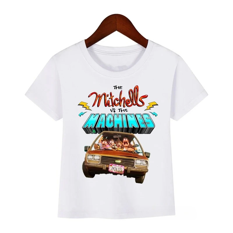 New Arrival Boys T-Shirts Cartoon The Mitchells Vs The Machines Graphic Print Girls T-Shirts cute Tshirt Kids Clothes White Tops