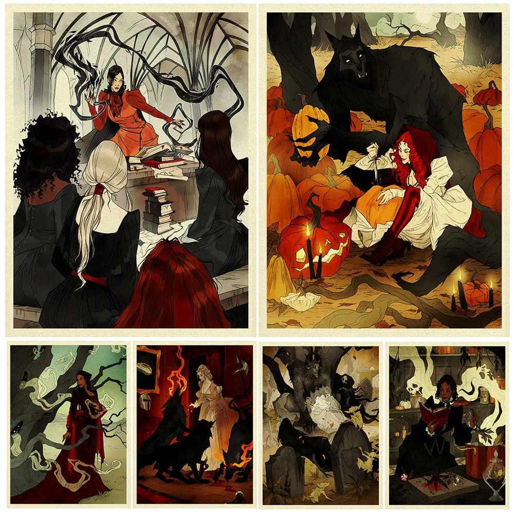 Brujas en la magia, cuadro sobre lienzo para pared Vintage para aula, sopa de brujería, póster de arte gótico abstracto e impresión para decoración del hogar