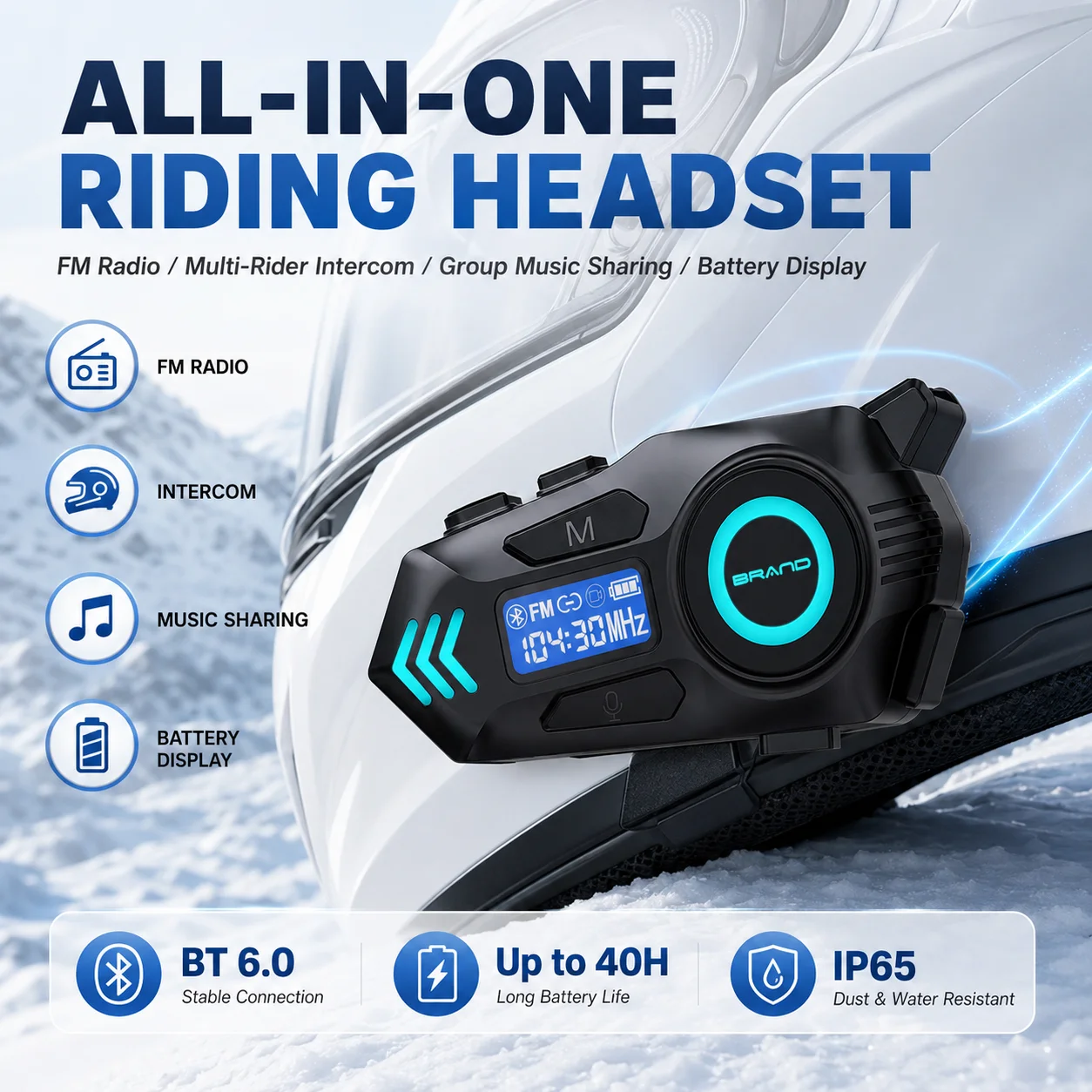 HIPPCRON Motor Helmet Bluetooth6.0 K09 Headset Multi-person 500M Intercom LED FM Radio Noise Cancellation Waterproof IP65 800MAH