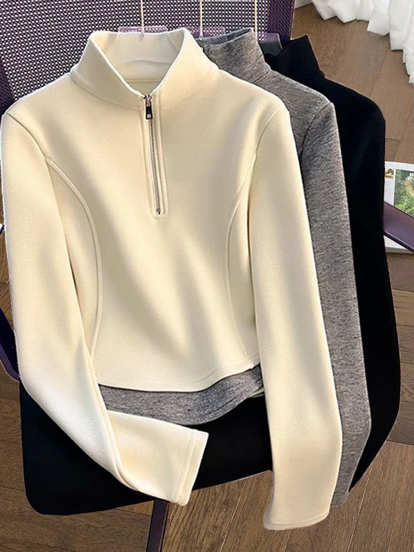

Soft Sweatshirt Women's Half Zipper Long Sleeve Inner Wear Lazy Fashionable Top Autumn Winter New Style Casual Streetwear