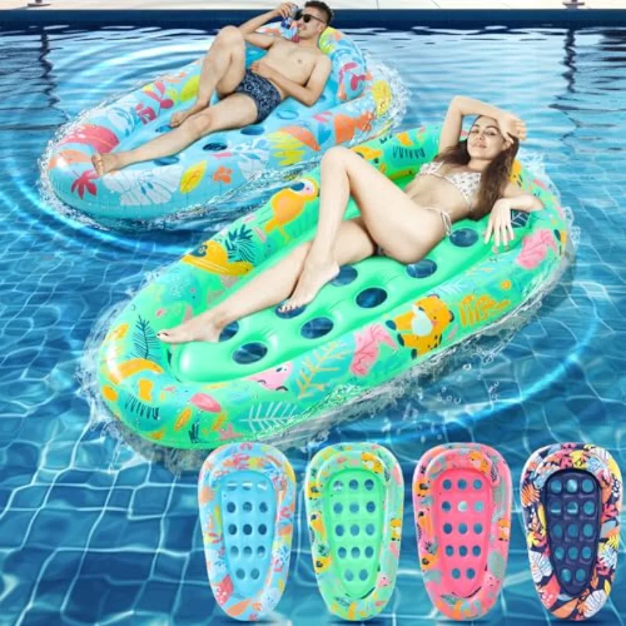 

4 Pack Adult Pool Floats PVC Material Blue/Gray Ultra Size 72X42 with Headrest Cooling Holes for Pool Beach Lake River Sea
