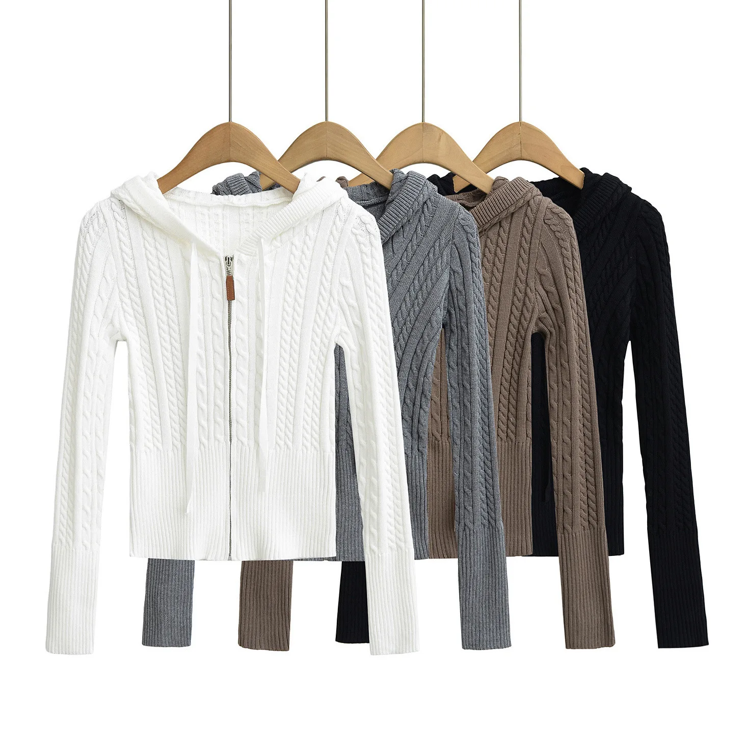 

Облегающий свитер с длинными рукавами, пальто, кардиган на молнии, нежный темпераментный базовый топ для женщин