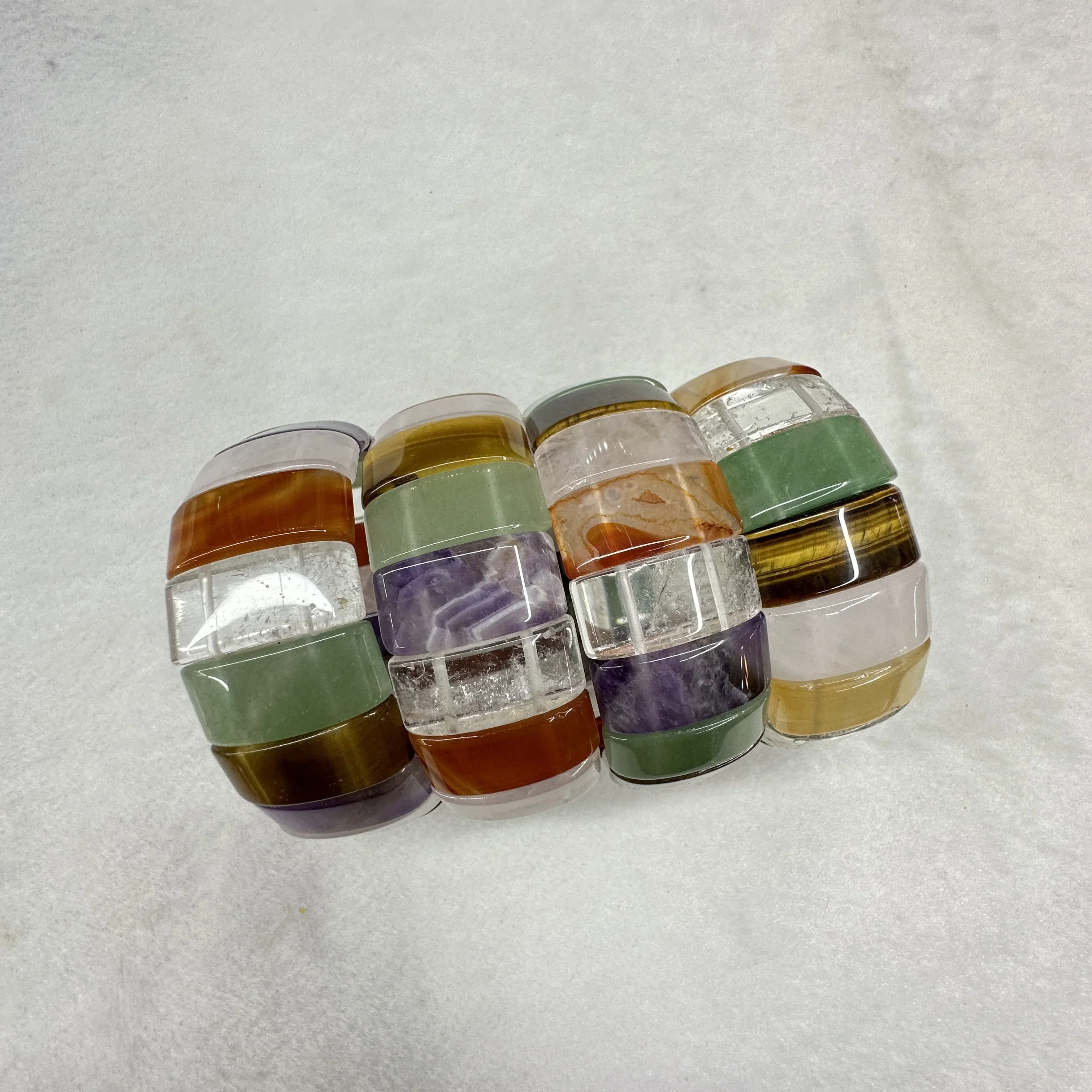 AA Mixed Natural Stone Elastic Bracelet Amethyst Green Aventurine Jade Red Agate Tiger Eye Natural Gemstone 12x25mm Bracelet