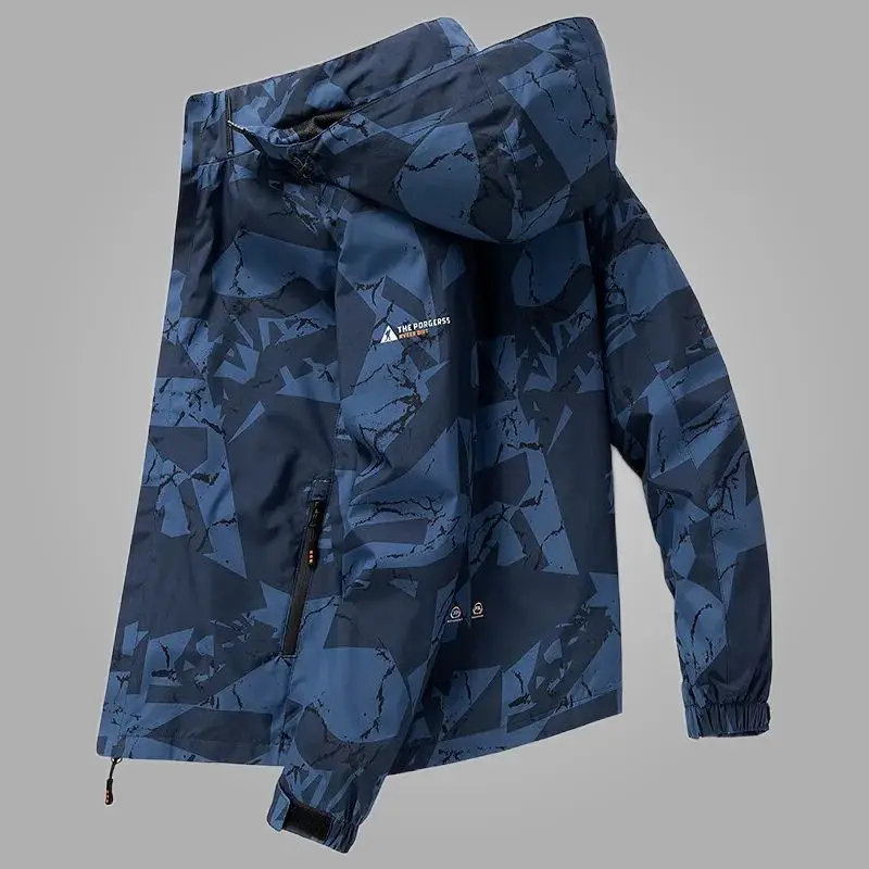 2023 Men's Hooded Hiking Cycling Jacket Autumn Outdoor Bomber Short Sleeve V-Neck Simple Style Casual Fashion Men's Jacket